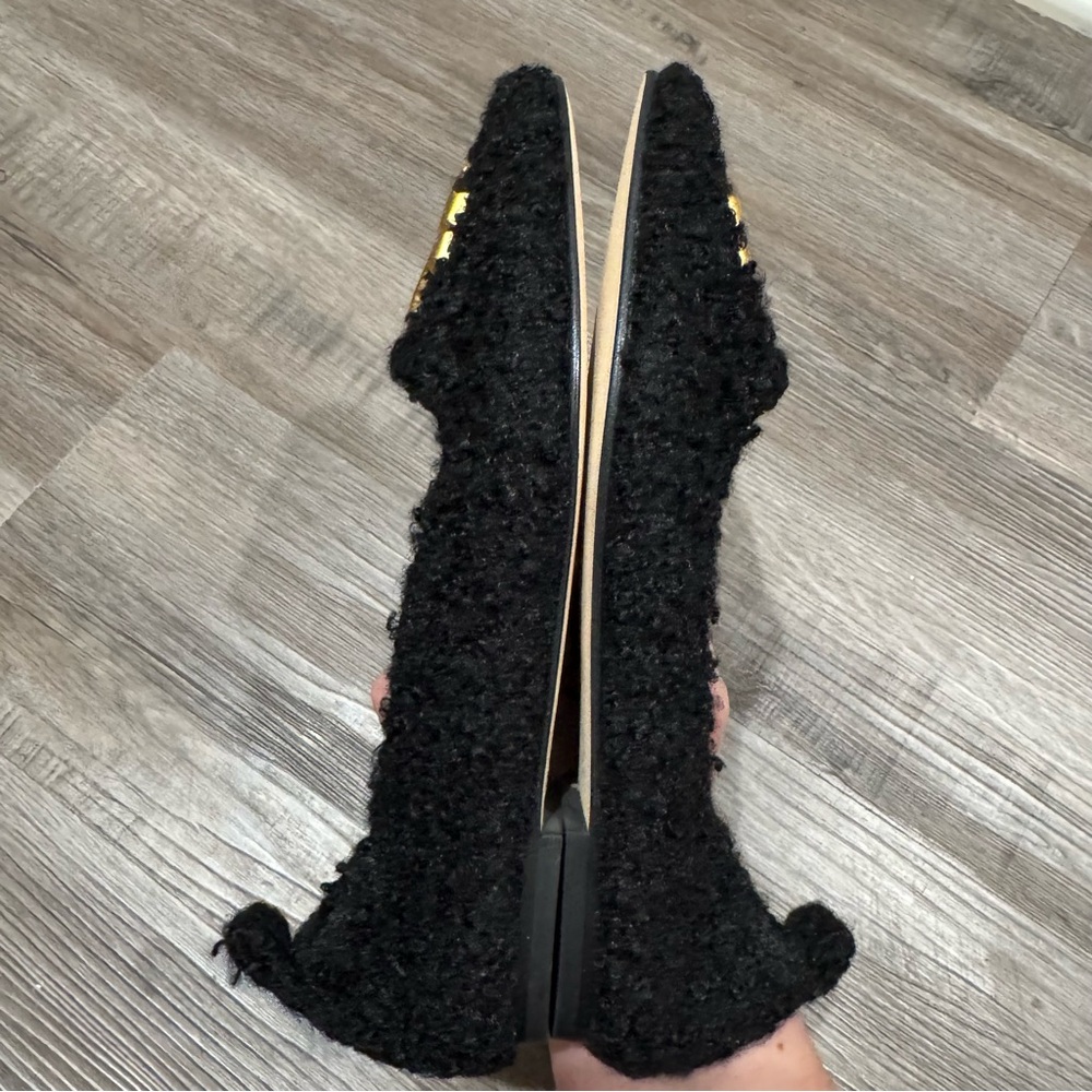 Tory Burch Eleanor Fuzzy Black Ballet Flats - Picture 5 of 8